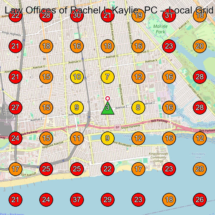 Law Offices of Rachel L Kaylie, PC GeoGrid visibility map for Personal Injury Attorney in Brooklyn